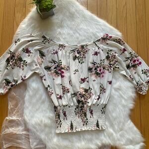 Rue21 White and Red Smocked Ruffled Blouse Size Medium